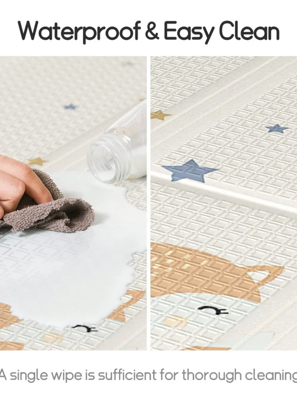 Large Waterproof Baby Play Mat, Foldable & Portable with Carry Bag - 59x71 inche